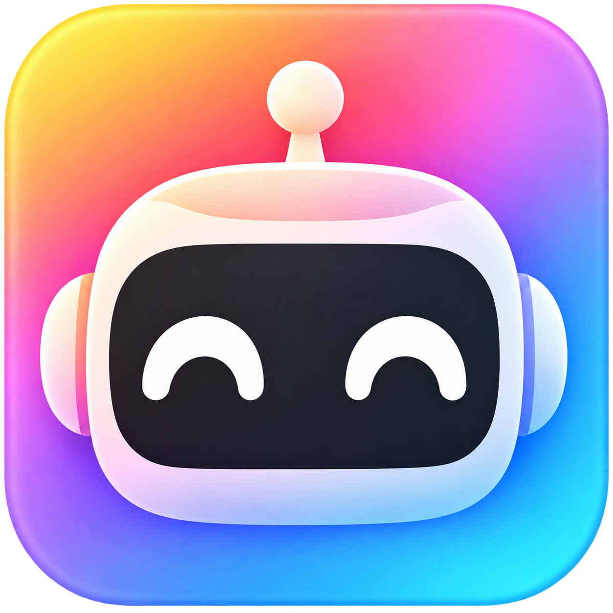 botsworth.ai, a smiling robot on a colorful rainbow tile